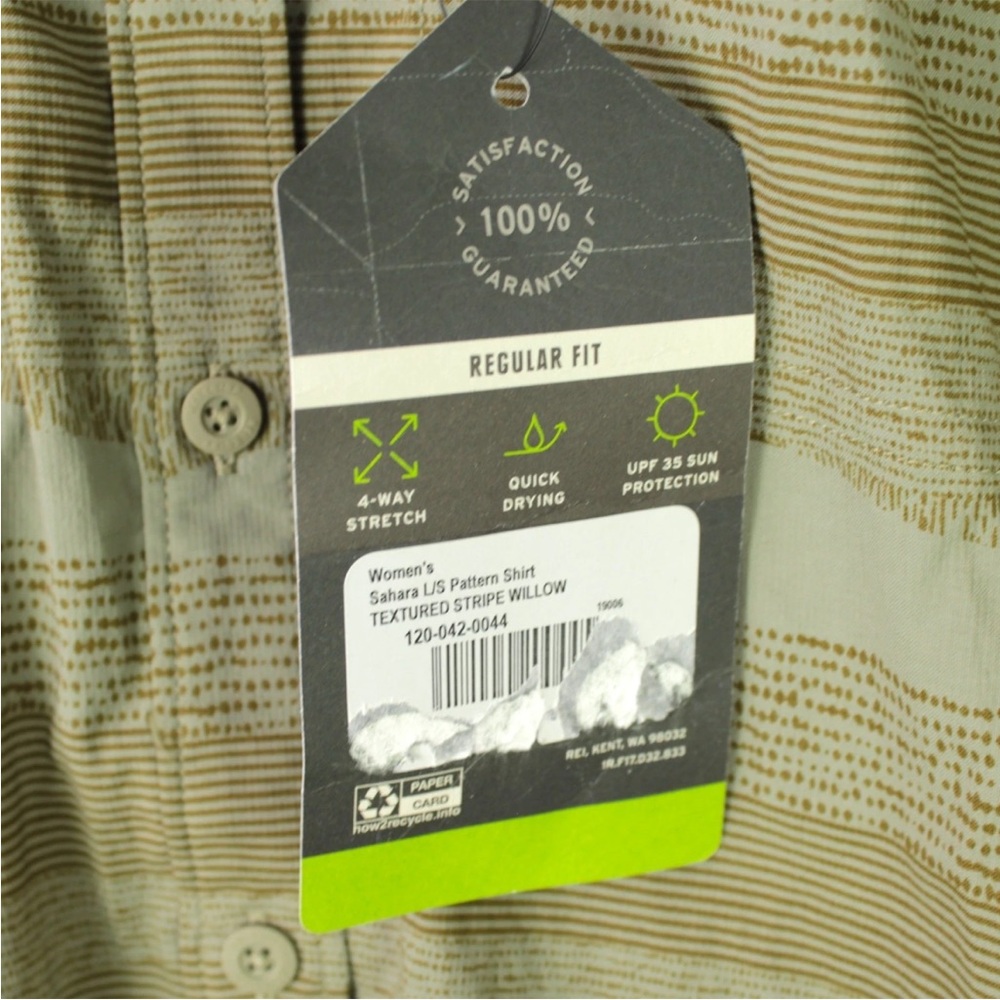REI Women Size L Sahara Pattern Long Sleeve Outdoor Hiking Shirt Striped Green - Picture 8 of 11